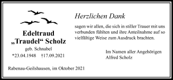 Traueranzeige von Edelraud Scholz von Giessener Allgemeine, Alsfelder Allgemeine