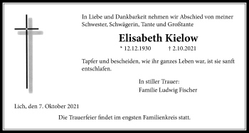 Traueranzeige von Elisabeth Kielow von Licher Wochenblatt