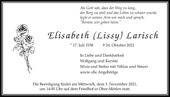 Traueranzeige von Elisabeth Larisch von Wetterauer Zeitung