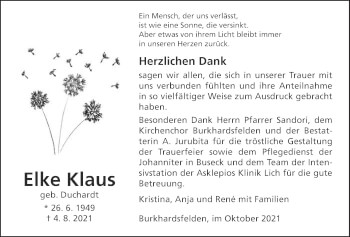 Traueranzeige von Elke Klaus von Giessener Allgemeine, Alsfelder Allgemeine