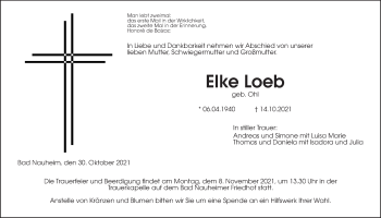 Traueranzeige von Elke Loeb von Wetterauer Zeitung