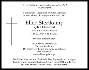 Traueranzeige von Ellen Stertkamp von Bad Vilbel/Karben