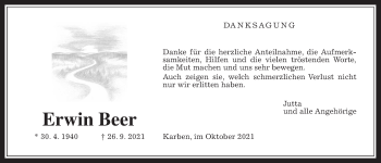 Traueranzeige von Erwin Beer von Bad Vilbel/Karben