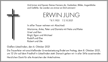 Traueranzeige von Erwin Jung von Giessener Allgemeine, Alsfelder Allgemeine