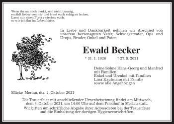 Traueranzeige von Ewald Becker von Giessener Allgemeine, Alsfelder Allgemeine