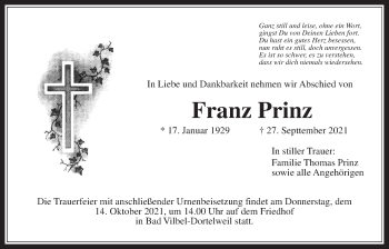 Traueranzeige von Franz Prinz von Bad Vilbel/Karben