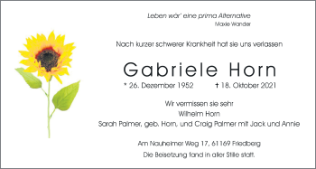 Traueranzeige von Gabriele Horn von Wetterauer Zeitung