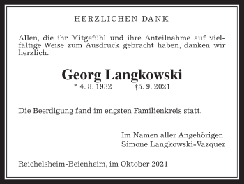 Traueranzeige von Georg Langkowski von Wetterauer Zeitung