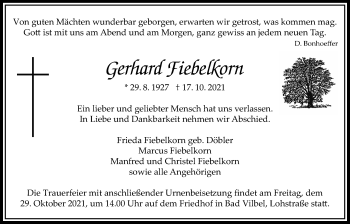 Traueranzeige von Gerhard Fiebelkorn von Bad Vilbel/Karben