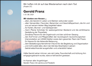 Traueranzeige von Gerold Franz von Allendorfer Mitteilungen