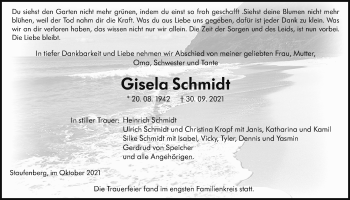 Traueranzeige von Gisela Schmidt von Giessener Allgemeine, Alsfelder Allgemeine