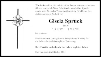 Traueranzeige von Gisela Spruck von Wetterauer Zeitung