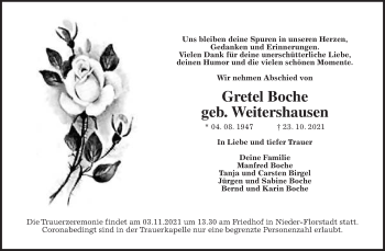 Traueranzeige von Gretel Boche von Wetterauer Zeitung