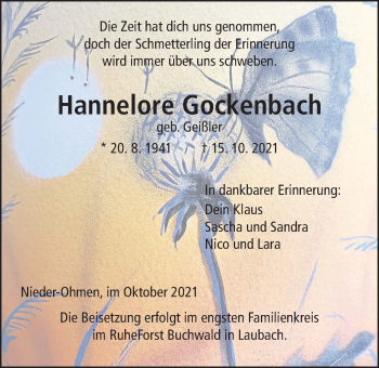 Traueranzeige von Hannelore Gockenbach von Mücker Stimme