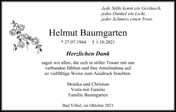 Traueranzeige von Helmut Baumgarten von Bad Vilbel/Karben