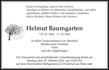 Traueranzeige von Helmut Baumgarten von Bad Vilbel/Karben
