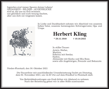Traueranzeige von Herbert Kling von Wetterauer Zeitung