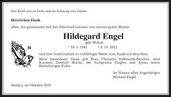 Traueranzeige von Hildegard Engel von Mücker Stimme