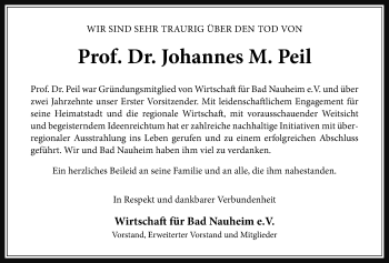 Traueranzeige von Johannes M. Peil von Wetterauer Zeitung