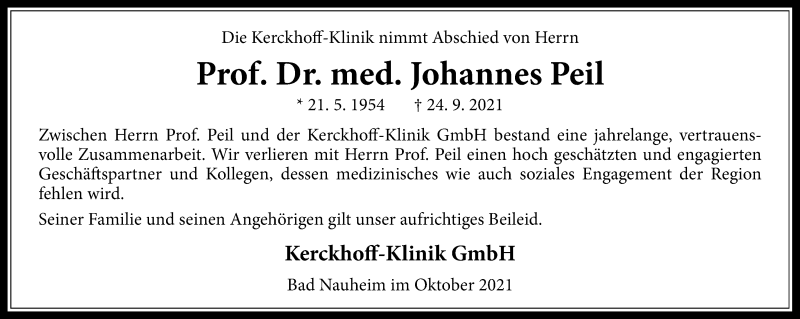  Traueranzeige für Johannes Peil vom 02.10.2021 aus Wetterauer Zeitung
