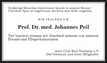 Traueranzeige von Johannes Peil von Wetterauer Zeitung