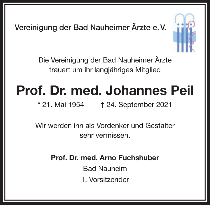  Traueranzeige für Johannes Peil vom 09.10.2021 aus Wetterauer Zeitung
