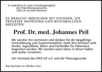 Traueranzeige von Johannes Peil von Wetterauer Zeitung