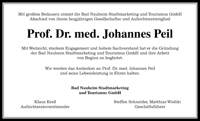  Traueranzeige für Johannes Peil vom 02.10.2021 aus Wetterauer Zeitung