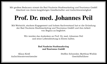 Traueranzeige von Johannes Peil von Wetterauer Zeitung