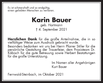 Traueranzeige von Karin Bauer von Giessener Allgemeine, Alsfelder Allgemeine