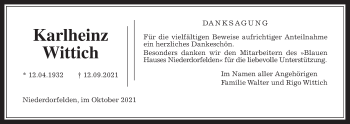 Traueranzeige von Karlheinz Wittich von Bad Vilbel/Karben