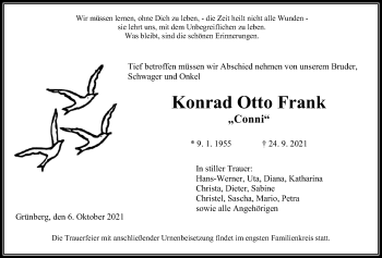 Traueranzeige von Konrad Otto Frank von Giessener Allgemeine, Alsfelder Allgemeine