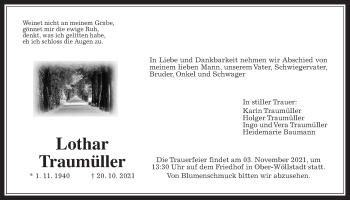 Traueranzeige von Lothar Traumüller von Wetterauer Zeitung