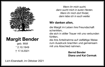 Traueranzeige von Margit Bender von Licher Wochenblatt