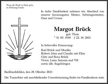 Traueranzeige von Margot Brück von Licher Wochenblatt