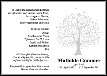 Traueranzeige von Mathilde Gömmer von Wetterauer Zeitung