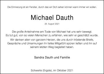 Traueranzeige von Michael Dauth von Wetterauer Zeitung