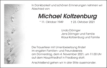 Traueranzeige von Michael Koltzenburg von Wetterauer Zeitung