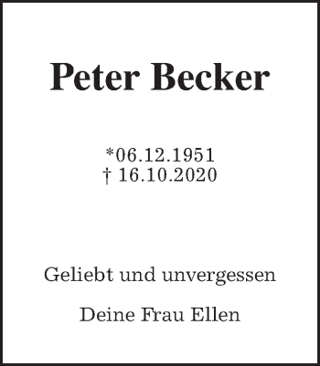 Traueranzeige von Peter Becker von Wetterauer Zeitung