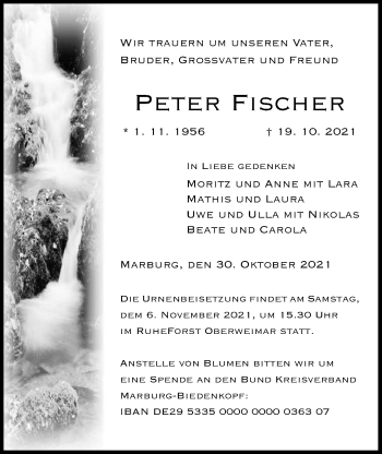 Traueranzeige von Peter Fischer von Giessener Allgemeine, Alsfelder Allgemeine