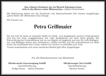 Traueranzeige von Petra Grillmaier von Wetterauer Zeitung