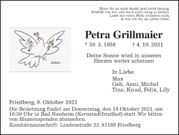 Traueranzeige von Petra Grillmaier von Wetterauer Zeitung