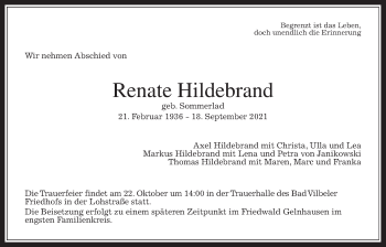 Traueranzeige von Renate Hildebrand von Bad Vilbel/Karben