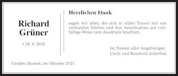 Traueranzeige von Richard Grüner von Giessener Allgemeine, Alsfelder Allgemeine