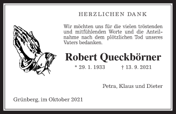 Traueranzeige von Robert Queckbörner von Giessener Allgemeine, Alsfelder Allgemeine