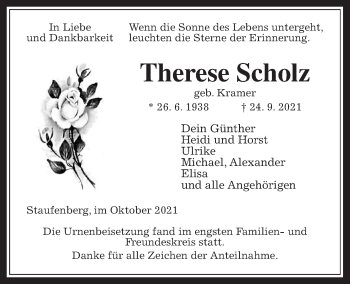 Traueranzeige von Therese Scholz von Giessener Allgemeine, Alsfelder Allgemeine