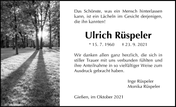 Traueranzeige von Ulrich Rüspeler von Giessener Allgemeine, Alsfelder Allgemeine