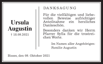 Traueranzeige von Ursula Augustin von Wetterauer Zeitung