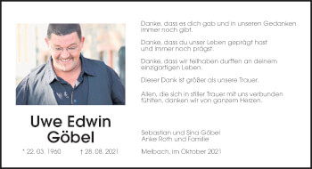 Traueranzeige von Uwe Edwin Göbel von Wetterauer Zeitung