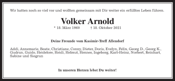 Traueranzeige von Volker Arnold von Giessener Allgemeine, Alsfelder Allgemeine
